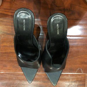 Black Pointed High Heeled Mules